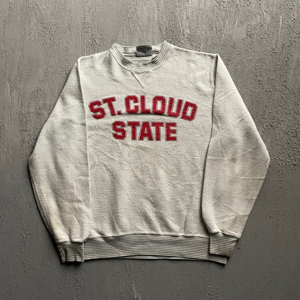 Vintage St. Cloud State Crewneck Sweatshirt Mens Medium Grey 90s Gear For Sports